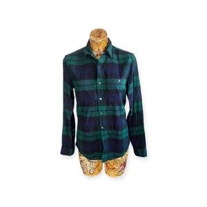 J.Crew flannel top button down slim blue green XS